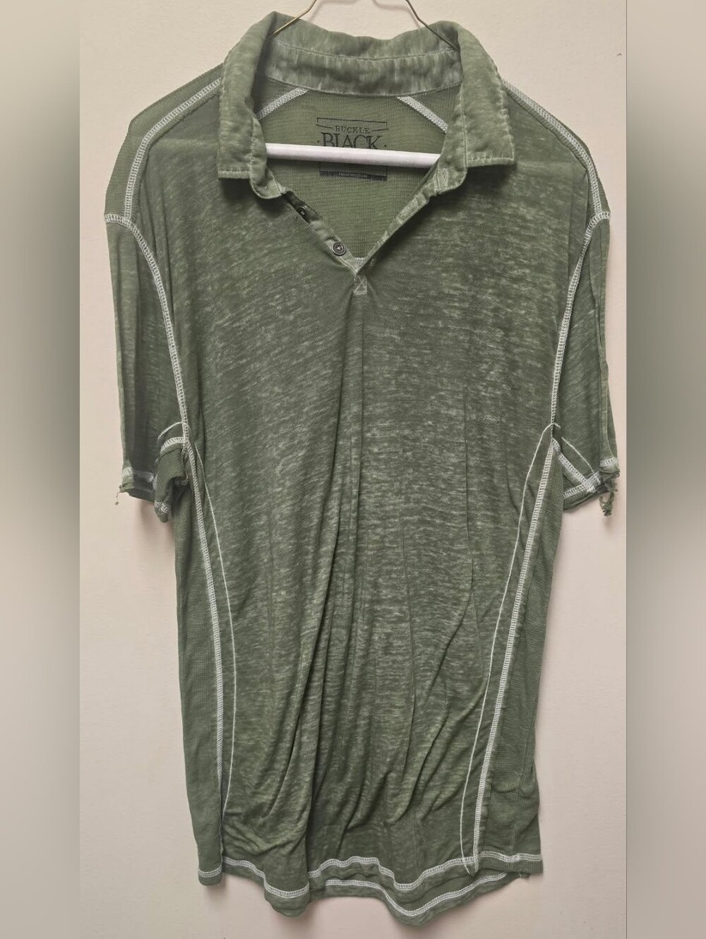 Buckle Men's Olive Green Polo with Contrast Stitching
